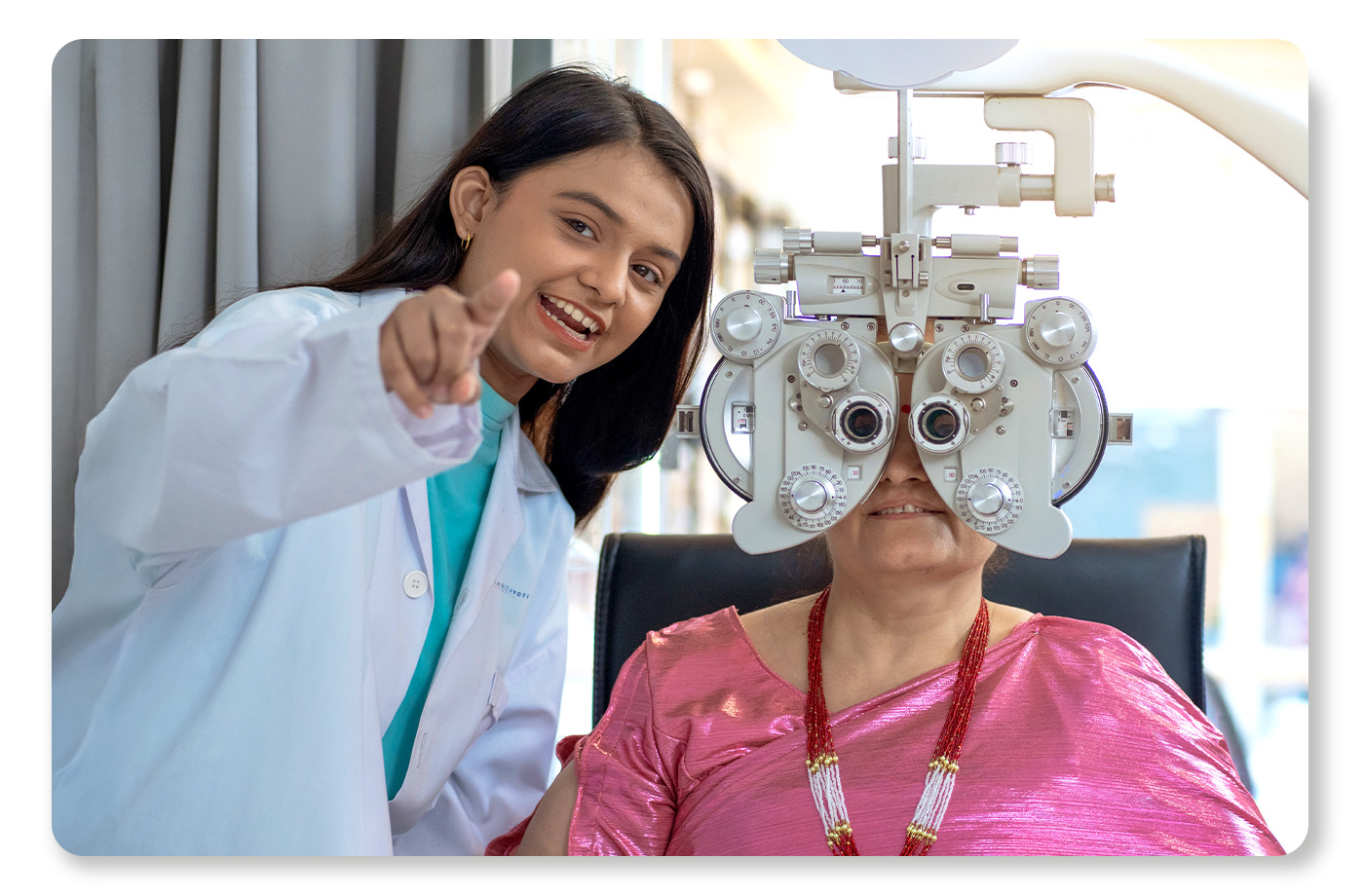 Eye examination with modern equipment - patient and doctor
